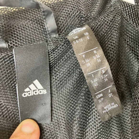 Adidas Women Sz S Black Wind Breaker Zip Up Hooded Jacket Cinched Waist - Picture 7 of 11